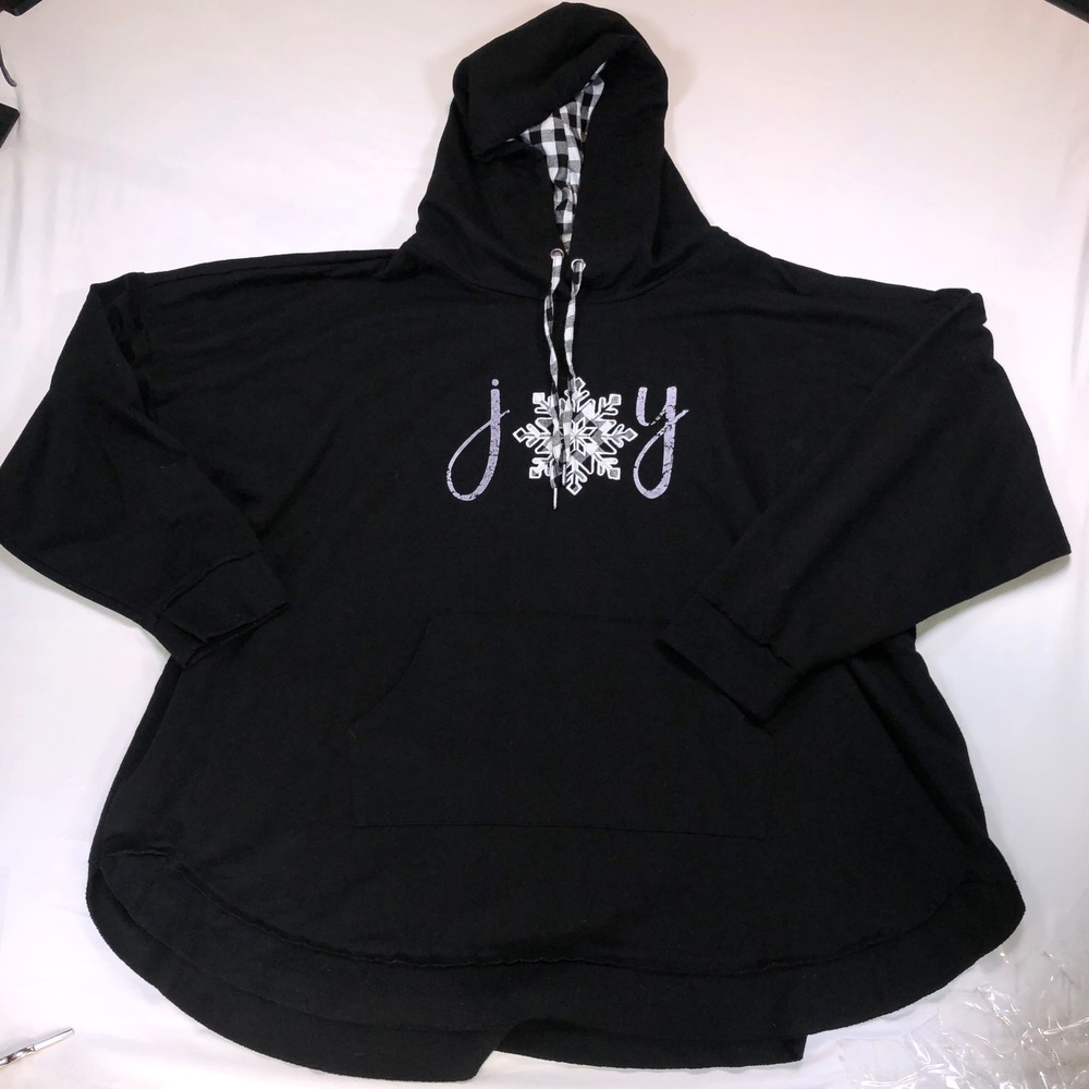 Maurices Black Joy Snowflake Hoodie Buffalo Plaid Hood Oversized Sweatshirt XL